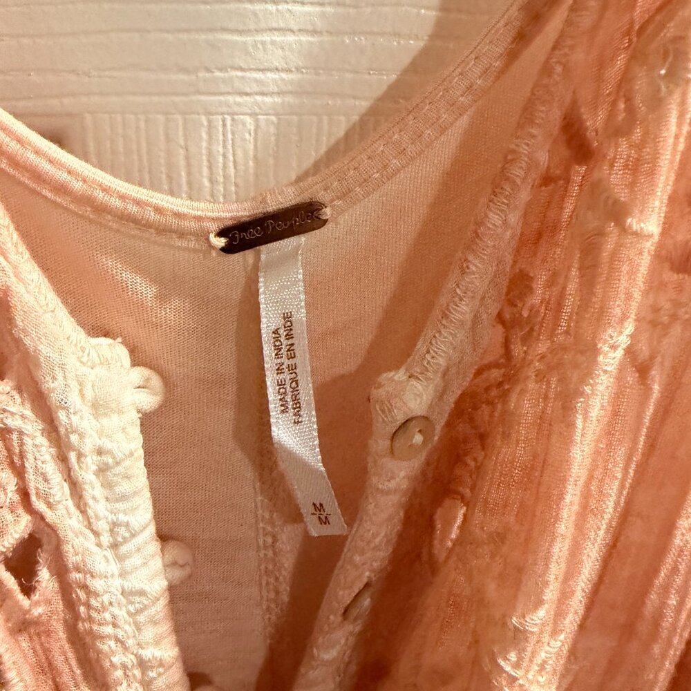 Free People Peach Duster, Sleeveless Open Tie Front Midi Dress/Cover Up - Medium - Picture 5 of 10